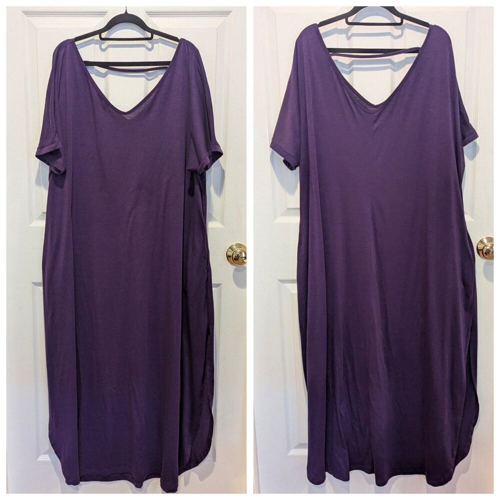 Boho Purple Maxi Dress Oversized Lounge Minimalist‎ Aesthetic Soft Flowy 2x/3x